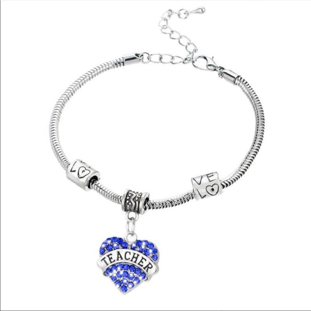 Crystal Heart Teacher Charm Bracelet 💙👩🏻‍🏫 - Picture 4 of 5